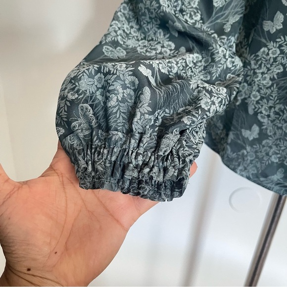 Anthropologie Current Air Blue Green ruffle trim blouse top size Small - Picture 3 of 5